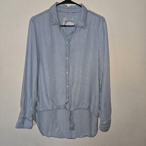 Lola River Denim White Snap Closure  Tie Front Denim Look Top Lightweight Soft